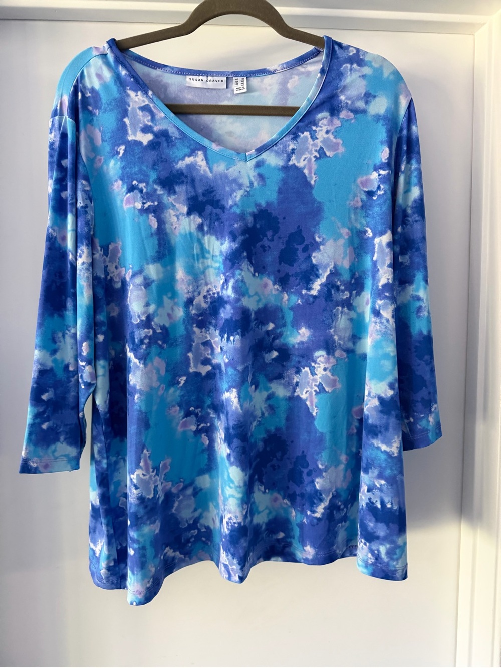 Susan Graver Blue Tie-Dye V-Neck Top